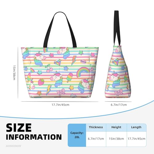 Cute Unicorn Print Large Beach Tote Bag for Women Extra Large Capacity Sandproof Waterproof Pool Bag Suitable for Swimming Pool Gym Groceries Travel4