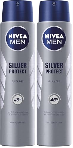 NIVEA MEN Silver Protect 48H Spray antibatterico antitraspirante per uomo 250 ml (Confezione da 2)