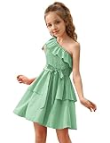 Picture of Danna Belle Girls Green Dresses Summer Ruffle Cold Shoulder Layer Dress Szie 6-7