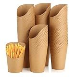 WOPPLXY 100 Pcs French Fries Holder, 12oz Disposable Paper French Fry Cups, Disposable Charcuterie Cups for Frozen Dessert Supplies Baking Cakes Popcorn Ice Cream Snacks Kraft Paper Cups Holder