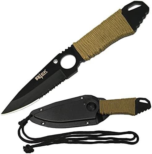 Rtek 6.75" Tactical Fixed Blade Cord Wrapped Knife with ABS Sheath | Combination Serrated Blade Heavy Duty Locking Sheath with Paracord for Outdoor, Survival, EDC, Camping, and Every Day Carry