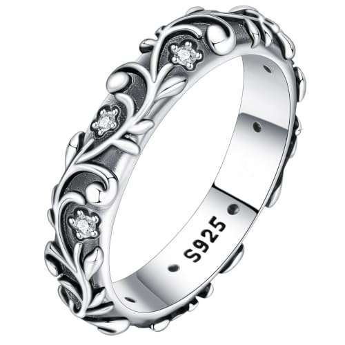 JMDAZZL 925 Sterling Silver Ring for Women Vintage Minimalist Flower Vine