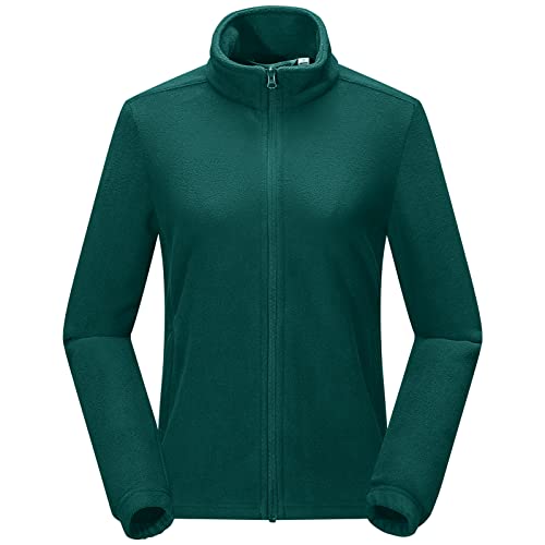 33,000ft Veste polaire pour femme avec fermeture éclair sur toute la longueur col montant pour femme Veste polaire légère antistatique pour l'extérieur pour la randonnée et les loisirs, vert foncé, M Cover