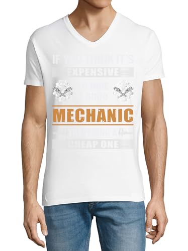T-shirt piston skull col en V blanc homme idée cadeau drôle anniversaire