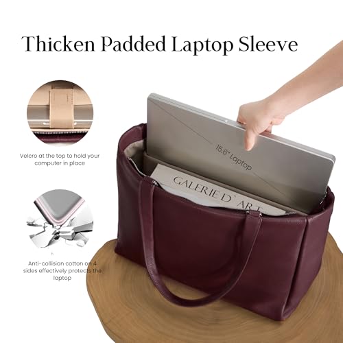Image of befen Genuine Leather Work Tote Bag for Women with 15 inch Compartment | Real Leather, 15 inch Laptop Sleeve, Trolley Strap, Zipper, Cup Holder