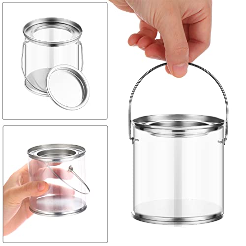 Set Of 30 Clear Paint Can Containers With Metal Lids 3 Inch Tall Mini Plastic Bucket With Lid Handle Small Empty Paint Bucket Decorative Faux Paint Pails For Party Favor Storage Candy Diy Projects Art #TOP6