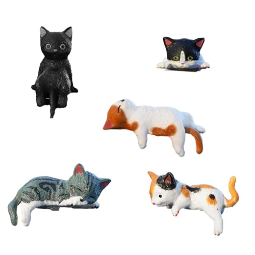 starfa lab 5 Pcs Mini Cat Figurines Car Decor Dashboard Accessories Cute Resin Cat Ornaments for Rearview Mirror Desk Decorations Funny Car Gifts Interior Decors for Woman