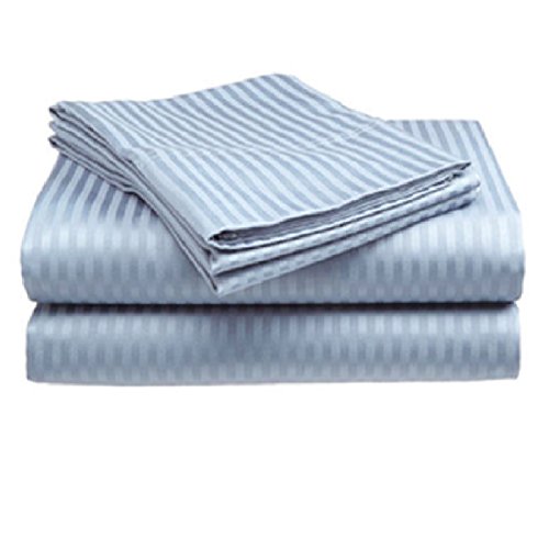 Home Couture Luxury 1500 Thread Count 4pcs Soft Wrinkle Resistant Striped QUEEN Sheet Set, Light Blue