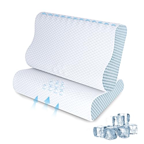 Memory Foam Pillows 2 Pack Neck Pillow - Neck Support Pillow for Pain Relief, Ergonomic Cervical Pillow for Sleeping, Orthopedic Contour Bed Pillow for Side, Back, Stomach Sleepers,Blue