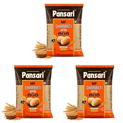 Image of Pansari 100% Natural MP Sharbati Wheat Atta 5 kg | Whole Wheat Flour | Freshly Milled | No Mixture | High Fiber | No Preservatives | Stone-Ground for Authentic Taste | 5Kg Pack (Pack of 3)