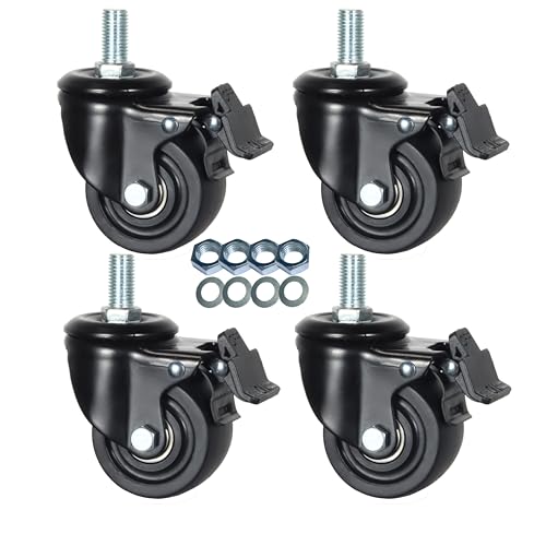 Heavy Duty Casters, M16x30mm Stem Casters Low Gravity Center Swivel Castors 3000lbs Load Heavy Capacity Caster Wheels Set of 4 for Industry, Workbench etc (2.5 Inch, 4 with Brakes) by YEWEKE - Used condition - US$25.34