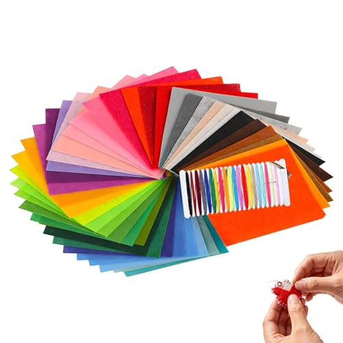Image of 40 Pcs Soft Felt Fabric Sheets, 8" X 12" Assorted Color Felt Fabric Sheet, A4 Felt Sheets for Crafting, with 21 Colors of Thread, for DIY Crafting Sewing Patchwork Arts (20 X 30 Cm)