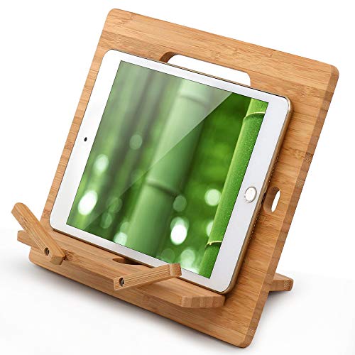 Bamboo Tablet Stand Holder Regular, Pezin & Hulin Desktop Cell Phone Tablet Stand Compatible with iPad Air Mini Pro, Phone 12 11 XS Max XR X 8 7 6 Plus S10 S9 S8 Smartphones (Support up to 13”)
