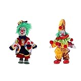  Toygogo 2 Stück 7 Zoll Porzellan Lächelnd Clown Puppe Mit Bunten Kostüm, Lustige Harlekin Puppe, Zirkus Requisiten, Halloween Dekor