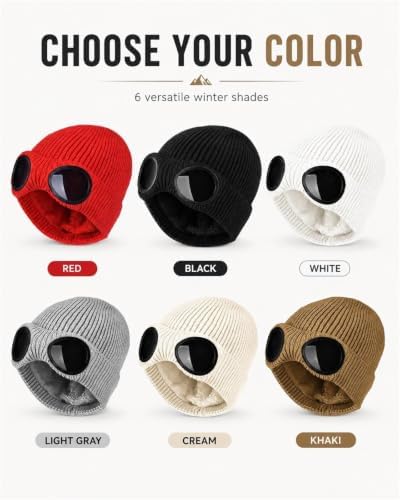 Beanie with Goggles, Goggleknit Cap, The Goggle Knit,Red - 4