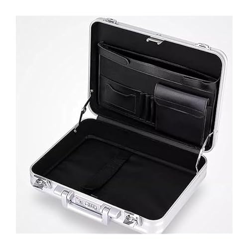 Suitcase Aluminum Briefcase,Large CapacityPortable Business Briefcase, Home Medical Case, Cash Carrying Case Equipment Tool Case (Color : Silver, Size : 16.1 * 11.8 * 6.1in)2