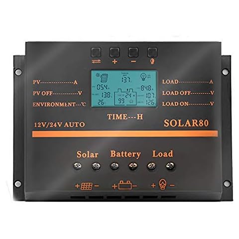 SolaMr 80A Solarladeregler 12V/24V Automatische Erkennung der Systemspannung mit LCD-Display und USB-Anschluss Cover