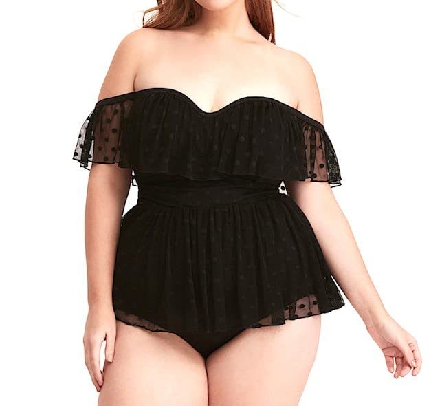Maillot de bain noir grande taille curvy monokini drapé sculptant élégant