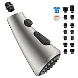Curve Kitchen Faucet Head Replacement Compatible with Kohler, Included 14 Adapter Kit for Universal Fit Use, Brushed Nickel, 3 Function Pull Down Sink Faucet Spray Head