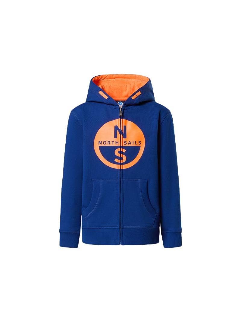 NORTH SAILS Felpa Hoodie Bambino in Cotone Organico con Zip e Maxi Logo