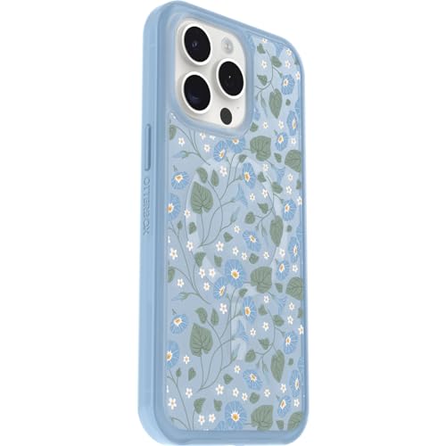 Image of OtterBox iPhone 15 Pro MAX (Only) Symmetry Series Clear Case - Dawn Floral (Blue), Snaps to MagSafe, Ultra-Sleek, Raised Edges Protect Camera & Screen