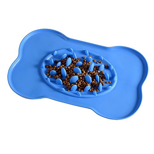IBanana Slow Feeder Dog Bowl, Slow Eating Dog Bowl BPA free Silicone Interactive Slow Pet Feeder Bowl-Size 16.1" x 10.6" x 0.6" (Blue)