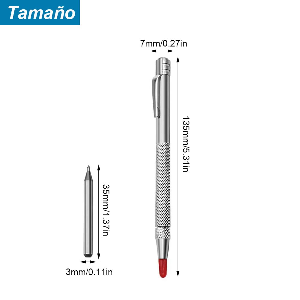 2 Piezas Marcador Metal de Carburo de Tungsteno, Punta de Trazar para Metal con Imán con 10 Puntas de Marcado Red Hat Para Vidrio, Cerámica y Acero Endurecido