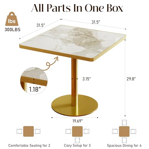Image of AliSefaiy31.5''Square Dining Table,Square Pedestal Table,Marble BistroTable | 1.2 inch Marble Tabletop, Heat Resistant /Scratch Resistant /Easy Clean /Dining Room /Restaurants /Small Spaces /Marble Gray
