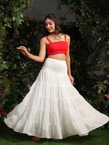 Image of OTABU | Skirt for Women | Tiered Maxi | Smocked Waist Silhouette | Flowing Everyday Wear.