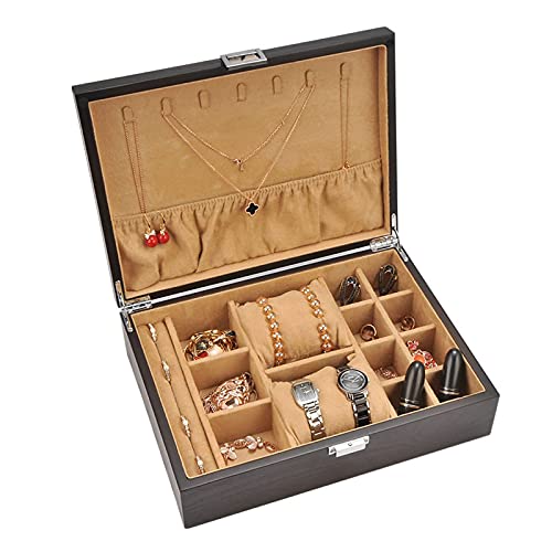 Boîte de rangement moderne pour bijoux - Grand présentoir bois et velours