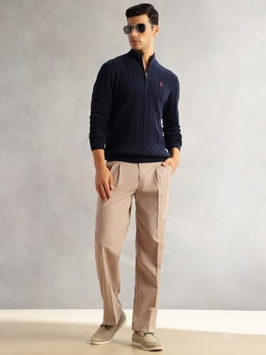 Image of Thomas Scott Men's | Regular Fit | Long Sleeves | Mock Collar | 100% Cotton | Dry Clean | Cable Knit | Knitted | Pullover Sweater