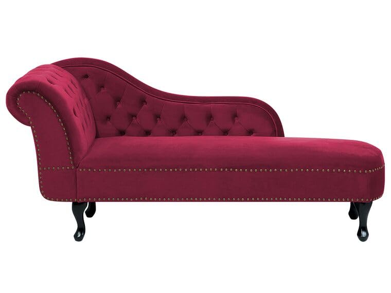 Image of Velvet Left Arm Modern Chesterfield Chaise Lounge Couch 166 X 63 X 76 for Your Loving Space (Burgundy)