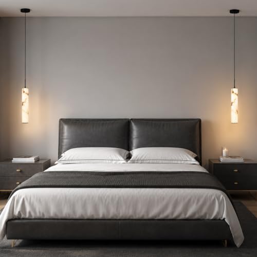Image of Black Natural Alabaster Long Tube Kitchen Island Pendant Lights,3000k