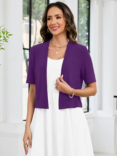 Image of Heymoments Women's Thin Shrugs Short Sleeve Lightweight Cropped Tops Open Front Knitted Cardigan for Dress Summer Bolero