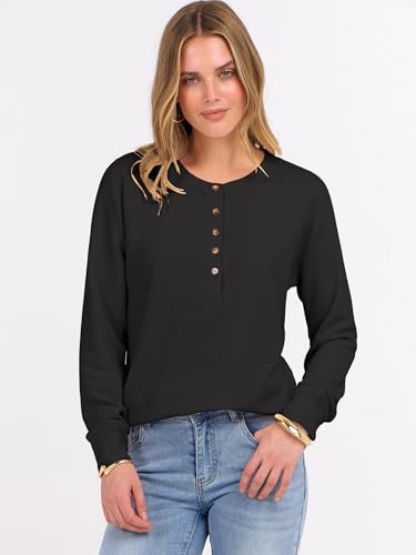 Image of ANRABESS Women's Waffle Knit Henley Top Long Sleeve Shirts