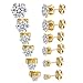 MDFUN 18K Yellow Gold Plated Round Clear Cubic Zirconia Stud Earring Pack of 6 Pairs (6 Pairs)