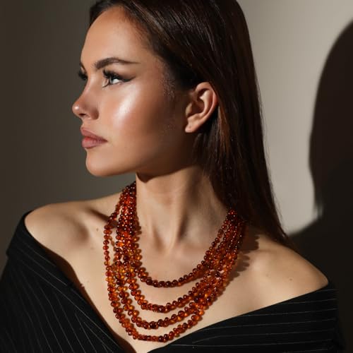 The Natural Amber Baltic Amber Necklace for Adults – Dark Cognac Polished Baroque Beads 55cm – Pain Relief & Natural Healing Jewelry2