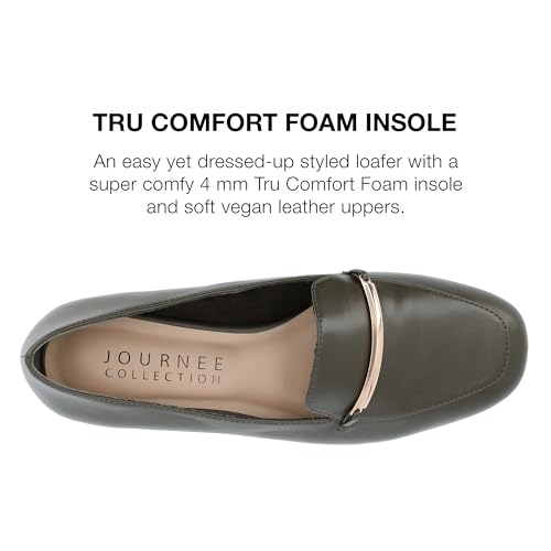 Image of Journee Womens Loafer Flat Notched Topline Square Toe Slip-On Block Heel - Wrenn Casual Dress Shoe