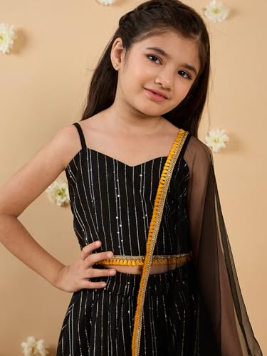 Pspeaches Girl's Cotton Lehenga Choli Set (L25012118-6- Black_6-7Y)