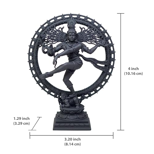 Image of MurtiHome Nataraja Statue, Natraj Murti, Shiva The Cosmic Dancer Idol | 10.16 cm Tall Small Black Color Figure Made From UV Resin, Crafted by 3D Printer for Car Dashboard, Home, Office, Gift