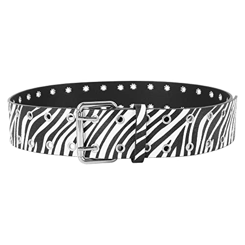 Aisi Women Wide Belt Fashion Faux Leather Zebra Print Dress Belt Personality Rivet studded Waistband Pin Buckle Belt