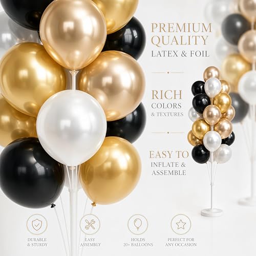 Image of Black Gold Balloon Tower Kit Set of 2 With Base,Pole for Party Decor