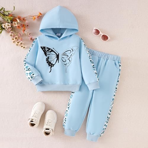 Image of Girls Clothes Fall Winter Toddler Outfits Leopard-print Hoodie Sweatshirt + Sweatpants 2 Piece Set 4-12 Years