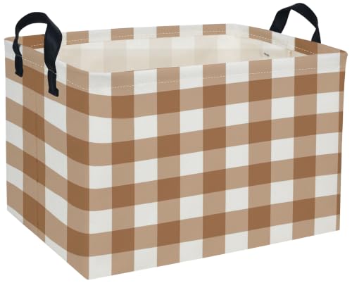 Image of Kids Basket Grid Storage Basket Gift Basket Rectangular Bedroom Decor for Books(Brown grid)
