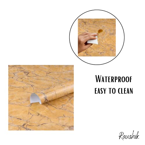Image of Self Adhesive Gloss Vinyl Wrap Film, High Gloss Marble Furniture Film Wallpaper (12 * 24 inch, Yellow Marble)