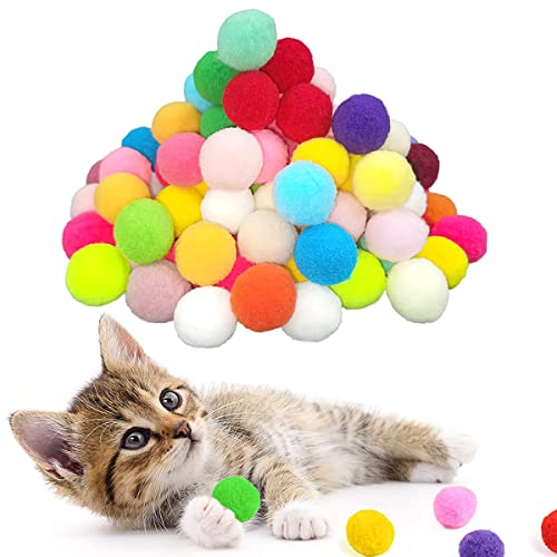 Seglory 70 Stück Rainbow Balls 3 cm Katzenball Interaktives Katzenspielzeug Ball Katzenbälle Katzenspielzeugbälle Bunt Katze Pompon Bälle Spielzeug Kätzchen Training Spielen Kauen Plüsch Hüpfball Cover