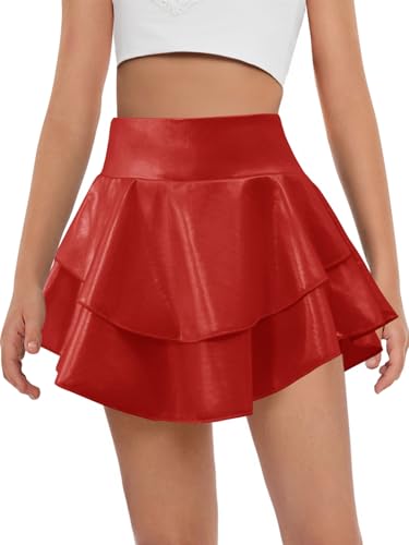 Image of Haloumoning Girls Metallic Skater Skort Kids Shiny Scooter Skirt 4-14 Years | High Waisted, Dance Skorts