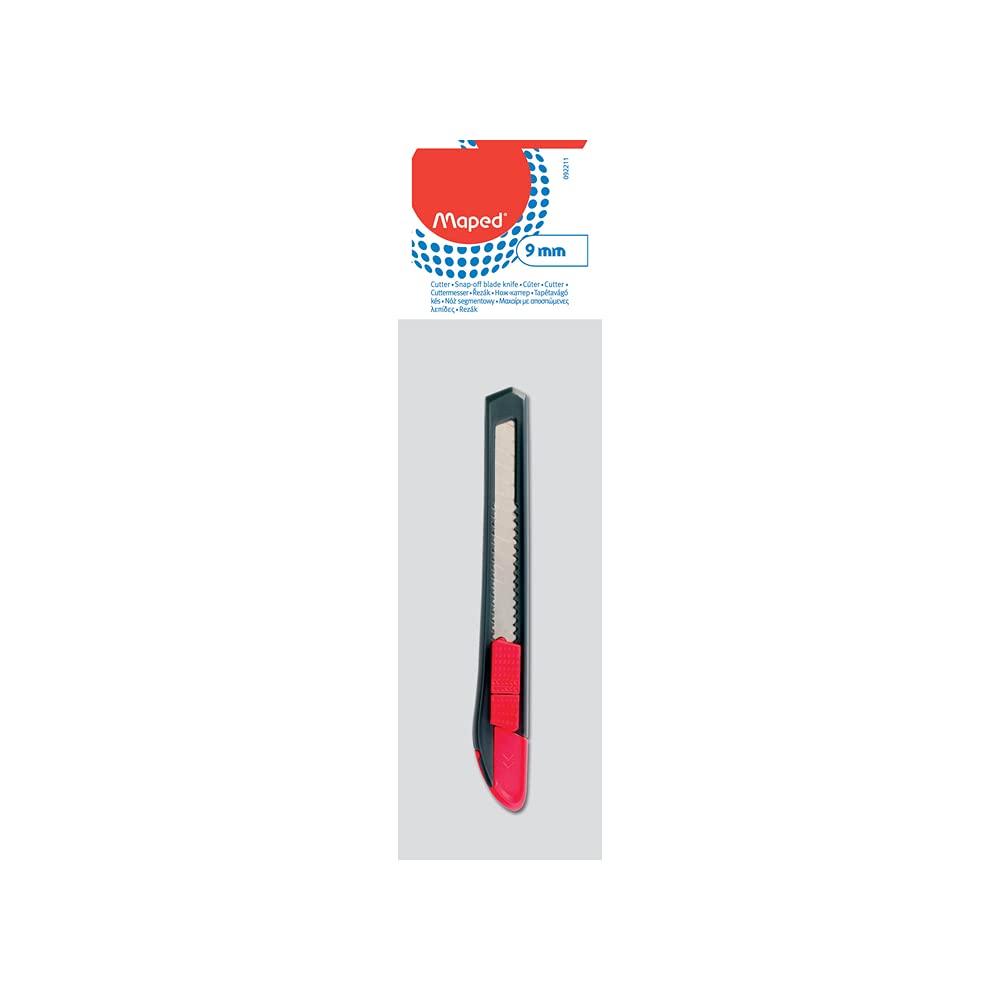 Maped - Cutter professionnel - Start - Cutter pour droitier - Design rouge et noir - Verrouillage manuel de la lame - Coupe lames intégrée - Cutter de précision de 9 mm