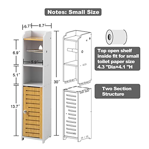 Aojezor TZ170778-WZ Toilet Paper Holder Stand: Small Bathroom Storage Cabinet - Pure White/Bamboo thumb #4