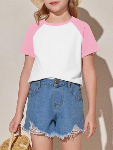 Image of Imily Bela Kids Girls T Shirts Casual Raglan Short Sleeve Crewneck Color Block Summer Tees 5-14 Years